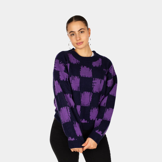 BOXY FLUFF KNIT - navy/purple